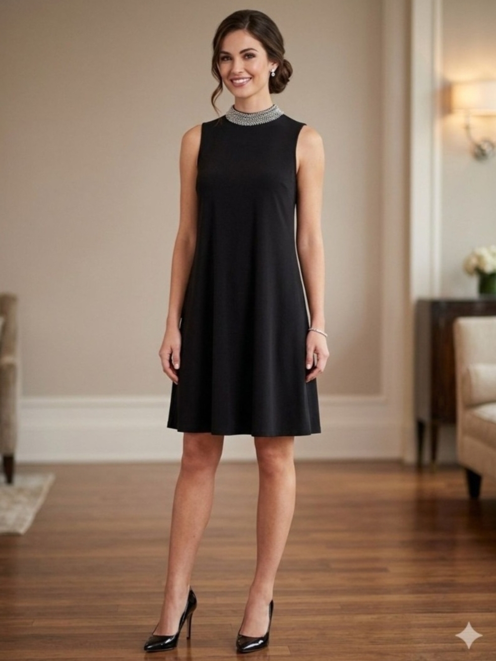 Tash & Sophie Sleeveless Black Jewel-Neck A-Line Dress. Size 6